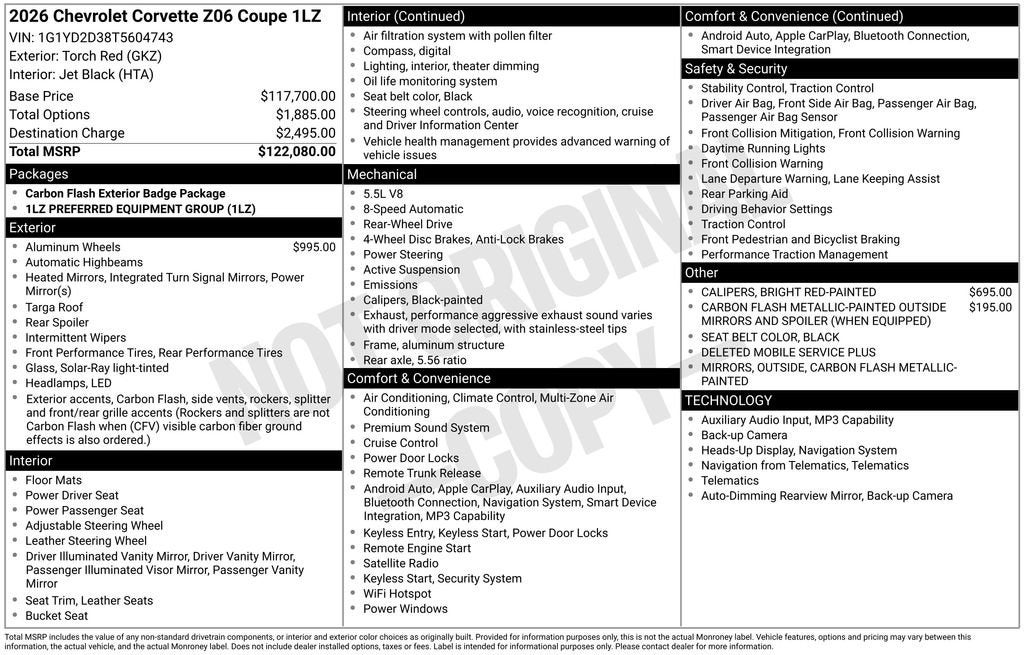 2026 Chevrolet Corvette Z06 1LZ