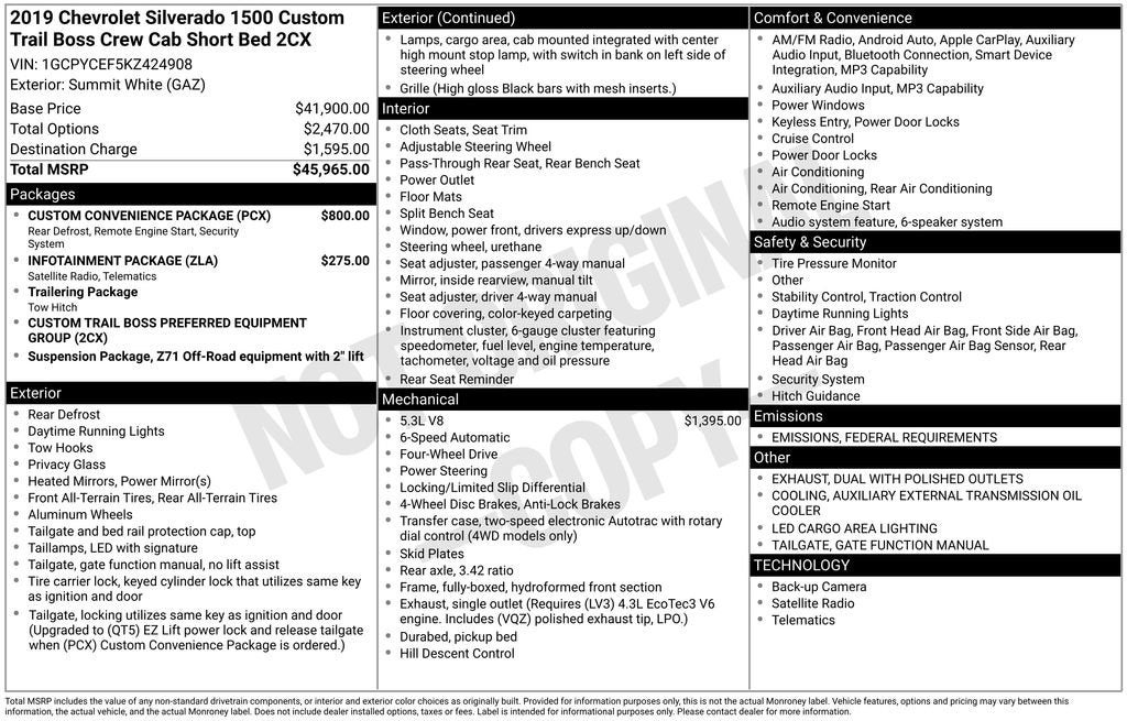 2019 Chevrolet Silverado 1500 Custom Trail Boss