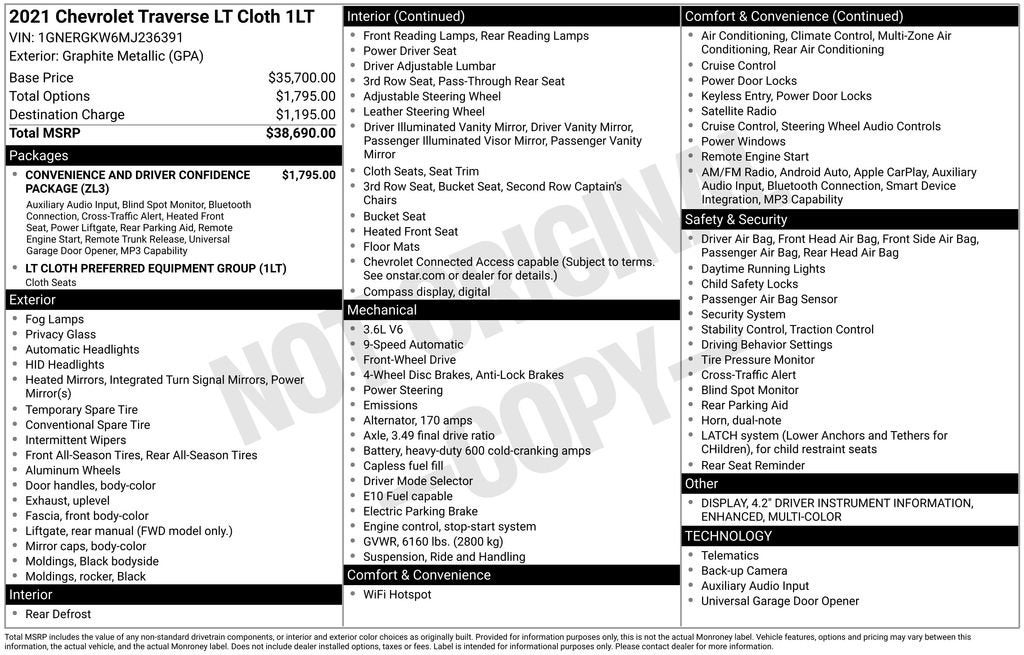 2021 Chevrolet Traverse LT Cloth