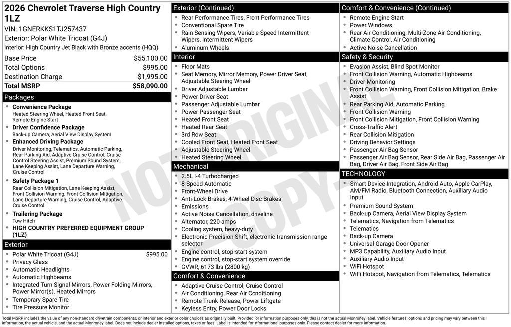 2026 Chevrolet Traverse High Country