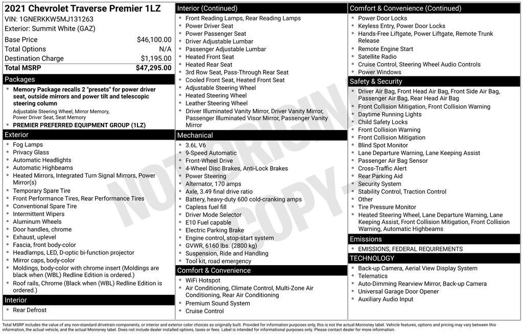 2021 Chevrolet Traverse Premier