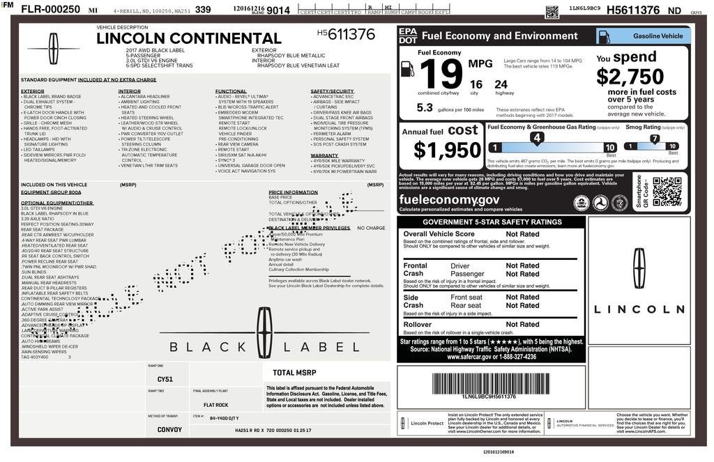 2017 Lincoln Continental Black Label