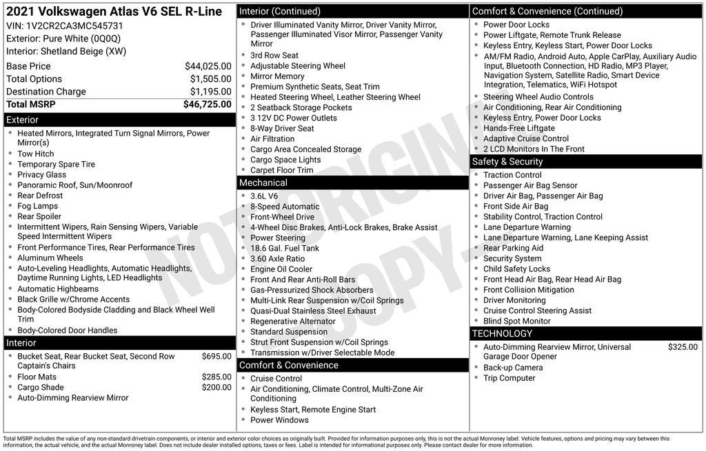 2021 Volkswagen Atlas 3.6L V6 SEL R-Line