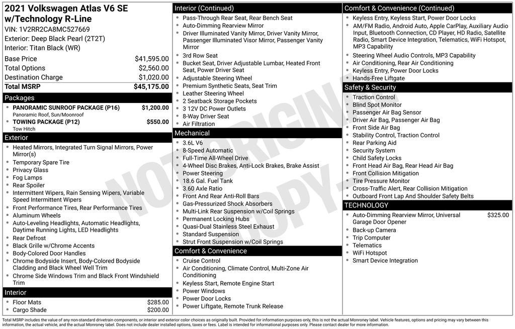 2021 Volkswagen Atlas 3.6L V6 SE w/Technology R-Line