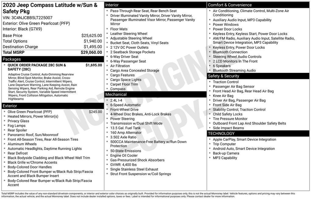 2020 Jeep Compass Latitude w/Sun/Safety Pkg